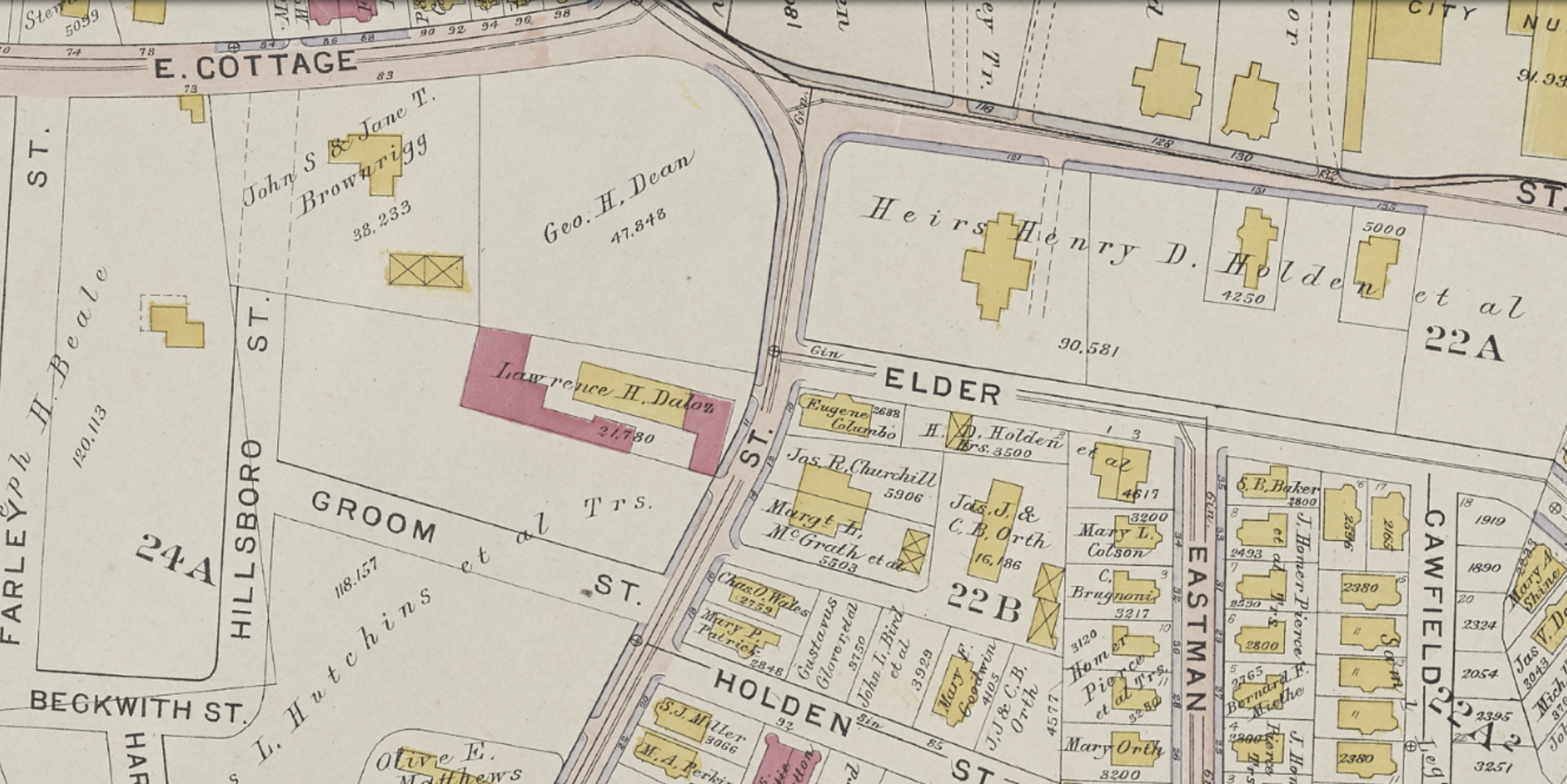 An old map sharing the area of Uphams Corner in 1910