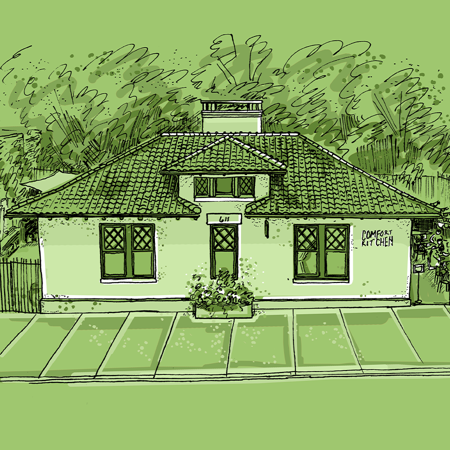 Illustration of Upham's Corner Comfort Station