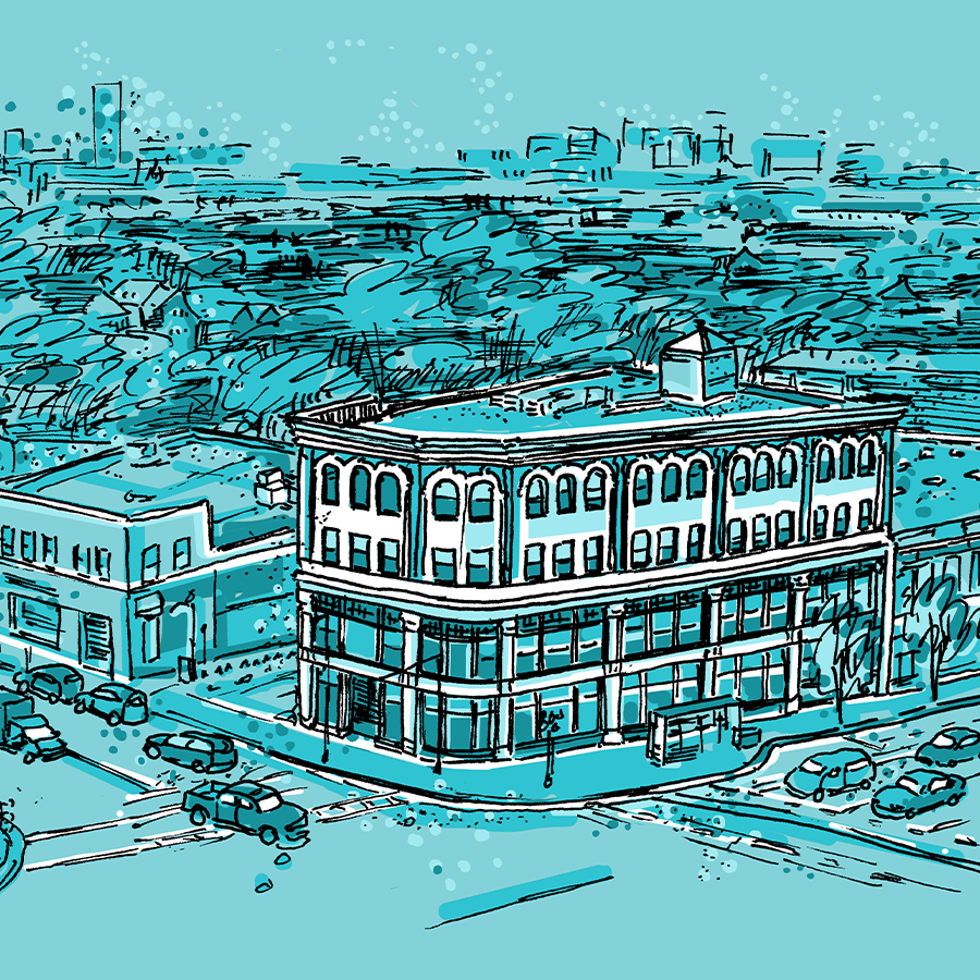 Illustration of the Pierce Building in Upham's Corner.