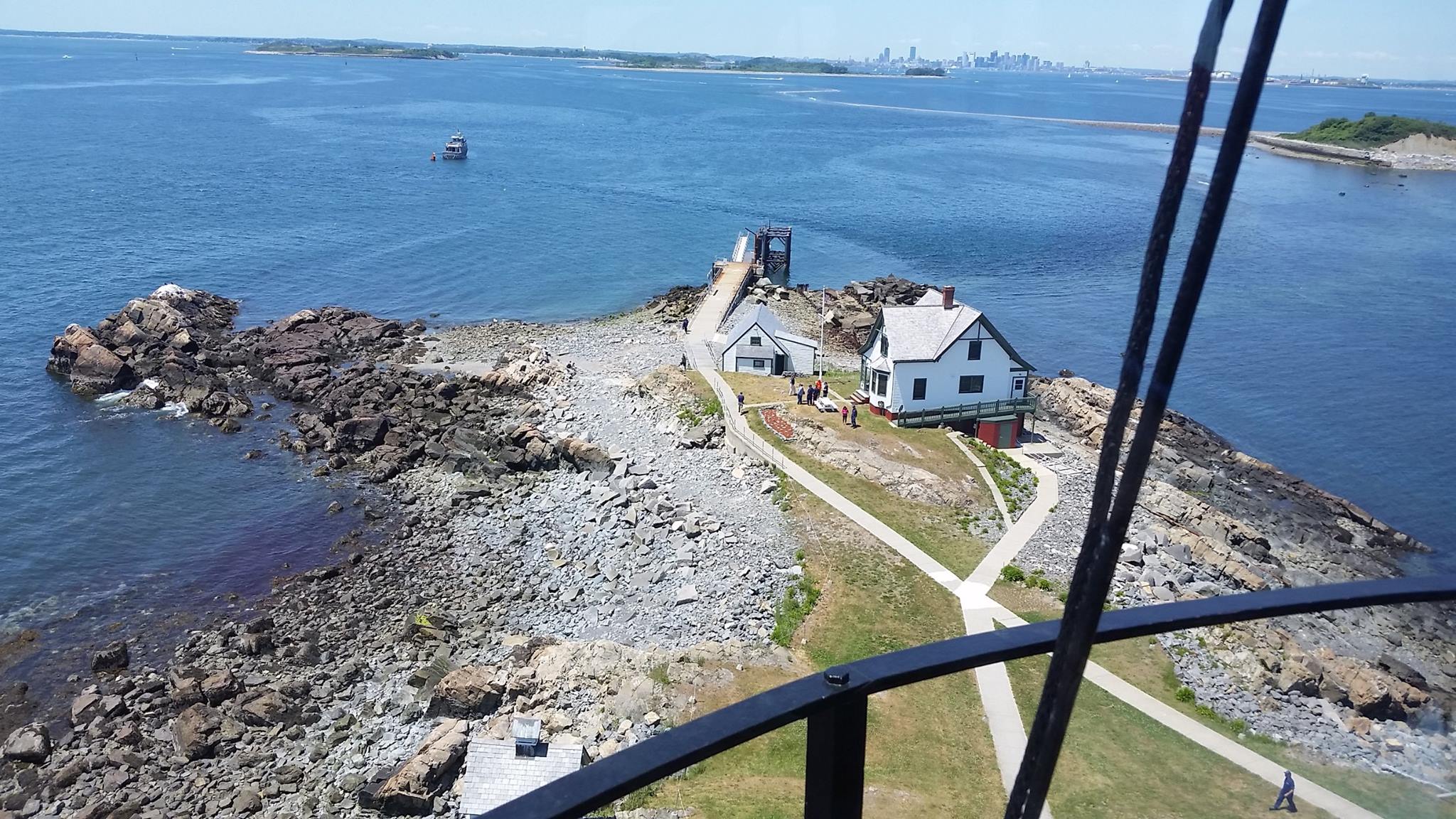 A photo looking down to Little Brewster Island from Boston Light