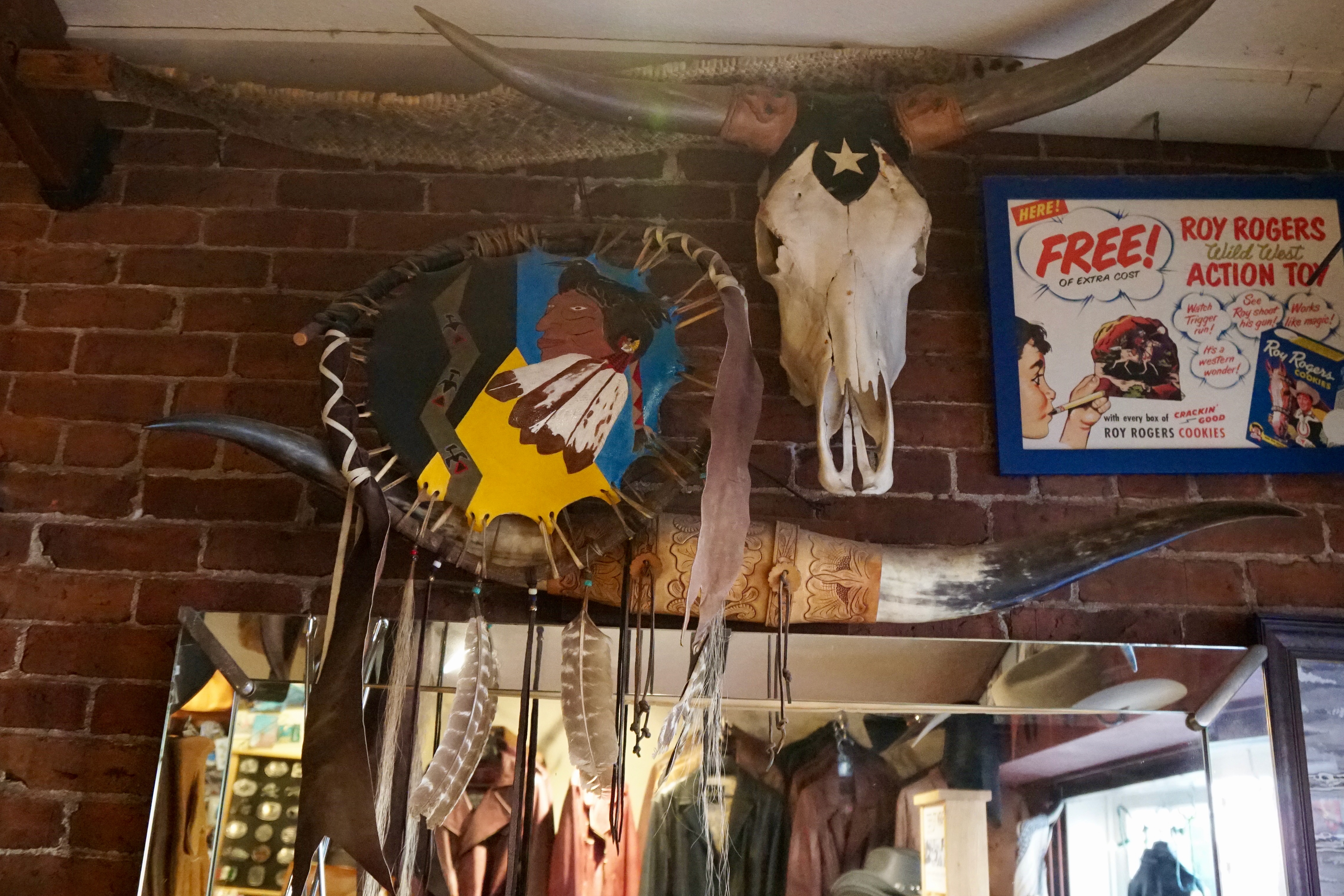 Horns and leather painting at Helen's Leather Shop