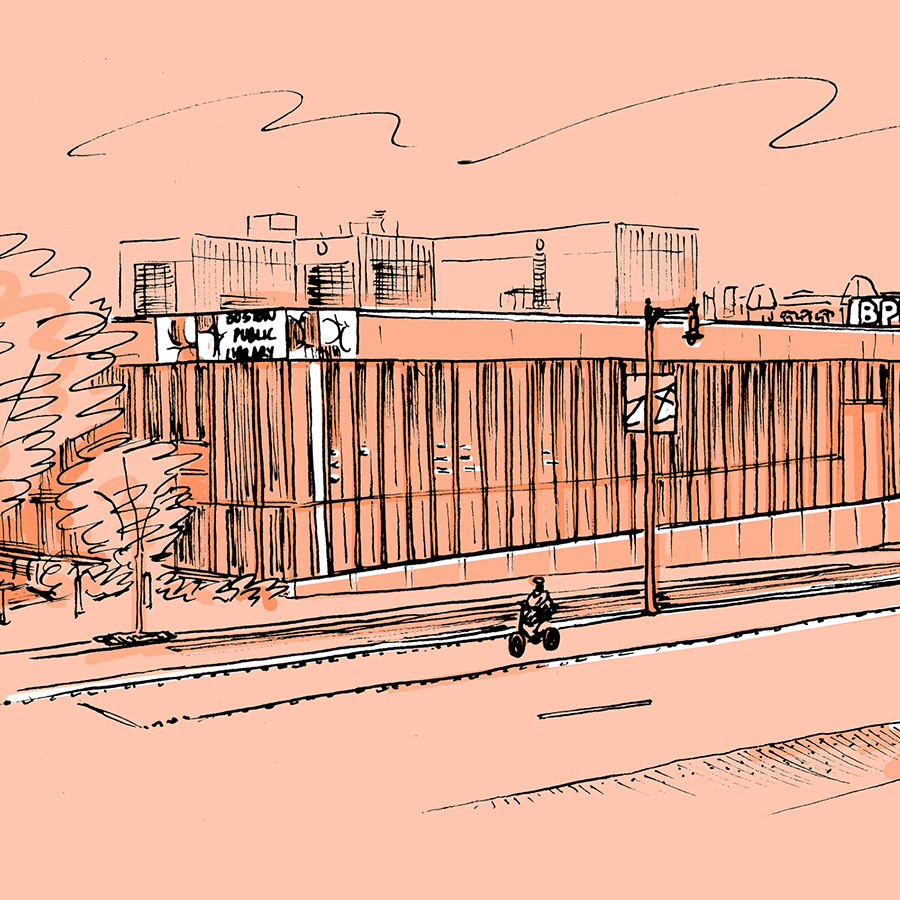 Roxbury Library. An Illustration by Laurea McLeland.