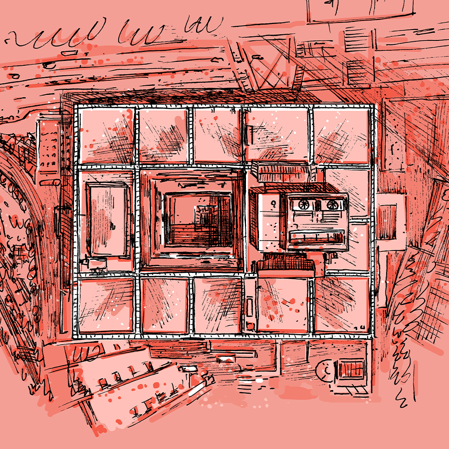 Illustration of Urban Renewal (Boston City Hall from above)